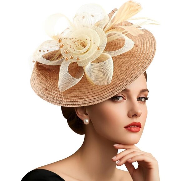 Fascinator Hat Flower Mesh Feathers Headband Clip for Women Tea Party main image 5